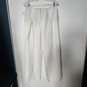 ZARA White Pleated Wide-Leg Dress Pants Button Hook Zip Casual Spring Summer L